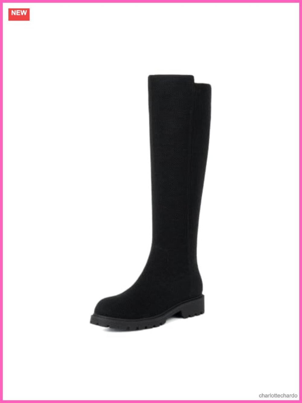Women's Stretchy Knit Knee High Pull On Lug Sole Round Toe Boots